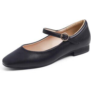 Feversole Women's Maryjane Black Vegan Leather Synthetic Square Toe Flats
